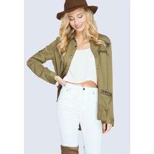 Olive Patched Long Sleeve Shirt